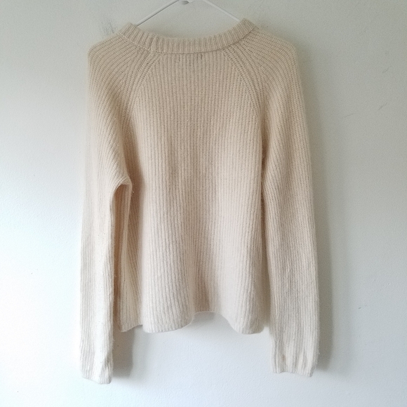 Quince 100% Cashmere Fisherman Ribbed Knit Cream Crew Neck Sweater Size Large - Picture 3 of 12